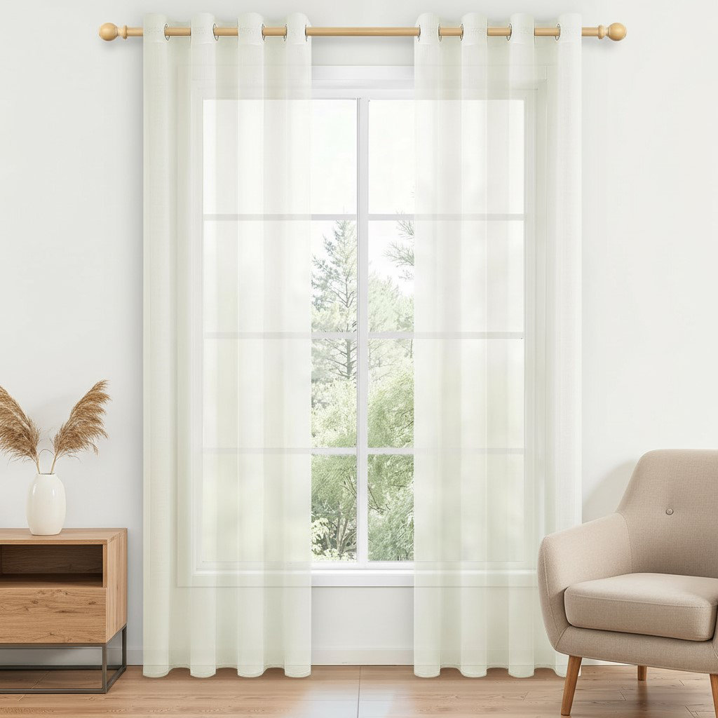 Sheer Faux Linen Curtains Filtering for Bedroom Kitchen Living Room, 2 Panels Ivory 140x183 cm