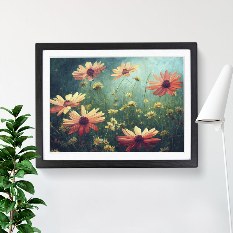 Mystical Wildflowers Floral - Single Picture Frame Print, Black, 46cm H x 64cm W