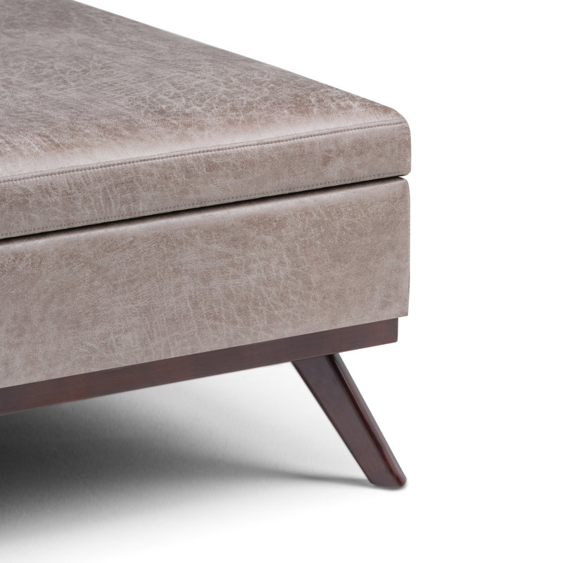 Owen 36" Distressed Grey Taupe Faux Leather Storage Ottoman