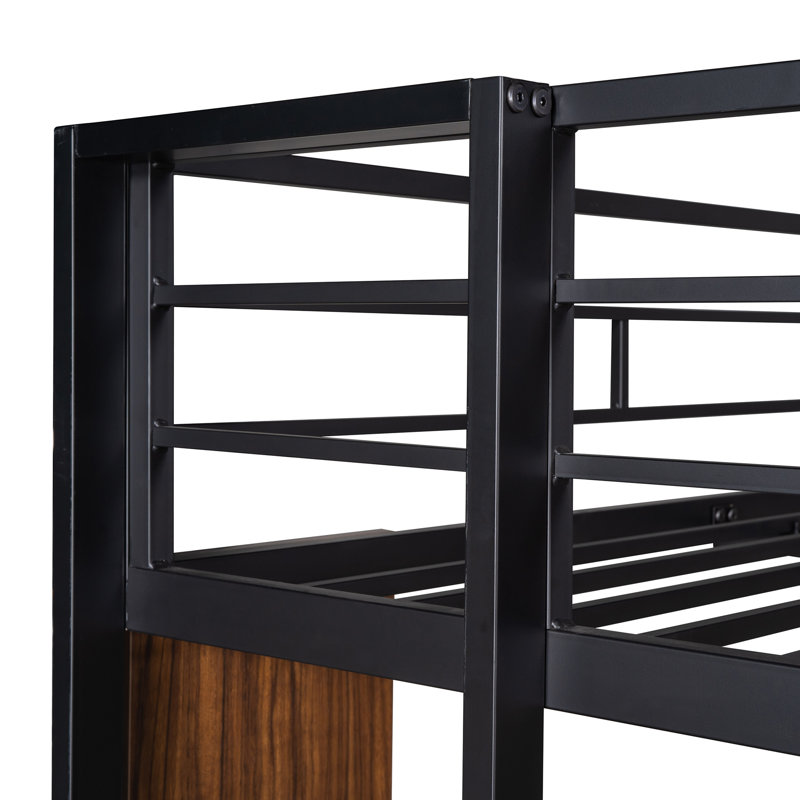Full Size White Metal Loft Bed with Desk & Shelves, Black, Full