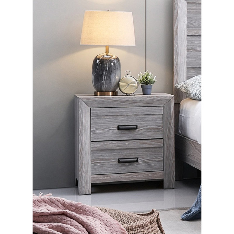 Table de chevet grise rustique avec 2 tiroirs de rangement, 2 meubles de chambre à coucher en bois, construction