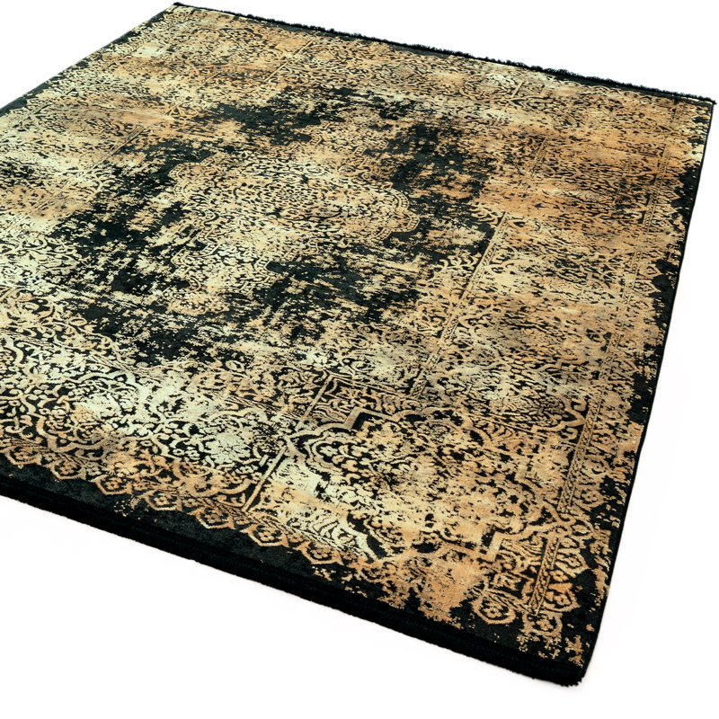 Ahadzi Shinny Medallion Black/Gold Rug, Rectangle 120 x 170cm