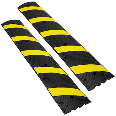 2 ralentisseurs en caoutchouc 6 pi / 72 po, 2 canaux, bosse de circulation très résistante avec capacité de 22 000 lb, avec bande jaune réfléchissante élevée, 8 vis d'expansion et 1 perceuse, pour les chaussées en gravier en béton d'asphalte