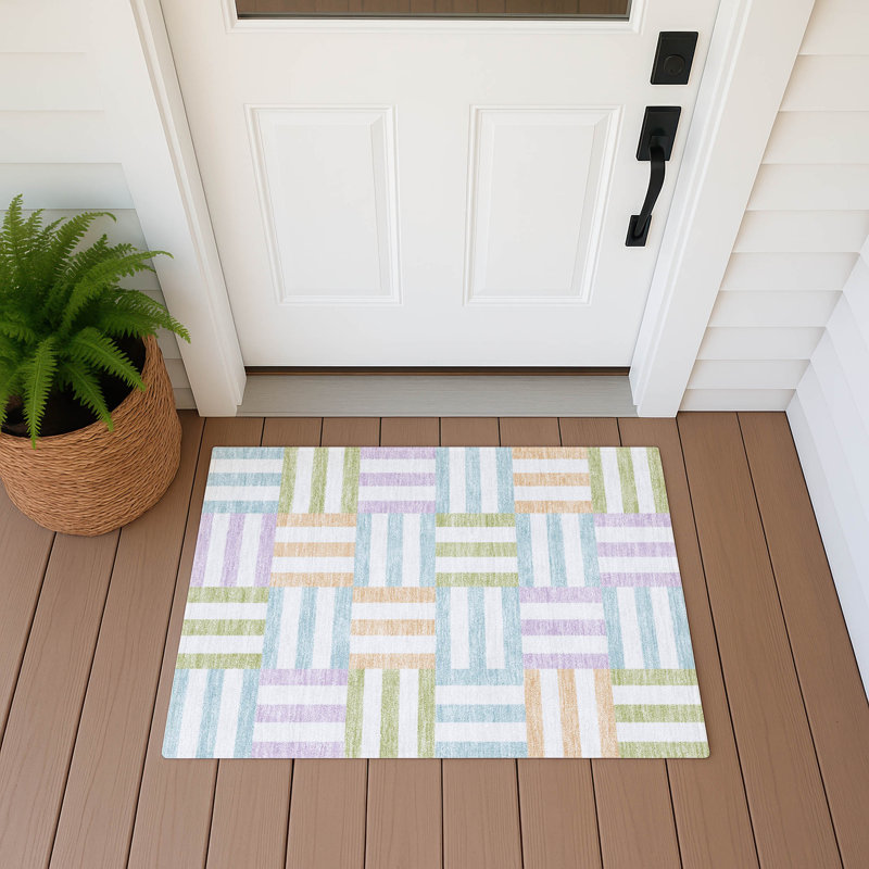Machine Washable Indoor/Outdoor Aten ACN2332 Geometric Rug, Rectangle 1'8" x 2'6"