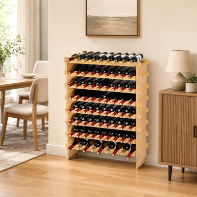 Natural Bamboo 72-Bottle 8-Tier Stackable Modular Wine Rack Display Shelf Large Capacity Wine Storage Organizer for Home Bar Kitchen Wine Cellar Elegant Space Saving Bottle Holder for Collectors Restaurants and Entertaining Use