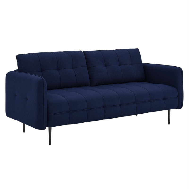 Canapé en tissu touffeté Cameron, Velours bleu royal, Noir