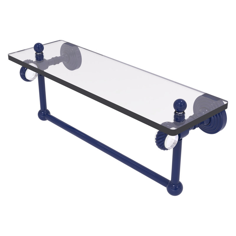 Tablette en verre de la collection Pacific Grove avec barre à serviettes et détails torsadés, H 6,4 po x l 16 po x P 5,125 po