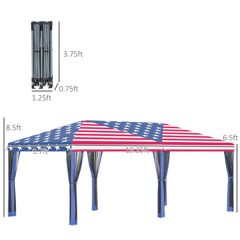 Tente escamotable 10 'x 20' avec abat-jour pour l'extérieur, jardin, patio, structure en acier bleu