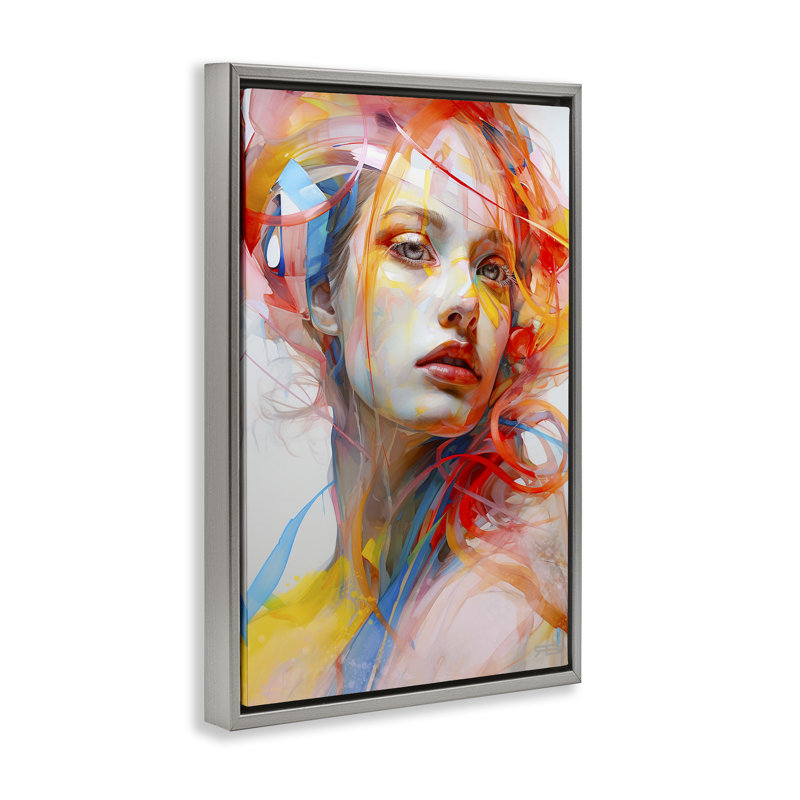 «Swirling Hair Portrait Floater» par Roozbeh Bahramali, Cadre flottant gris lustré, H 31 po x l 21 po