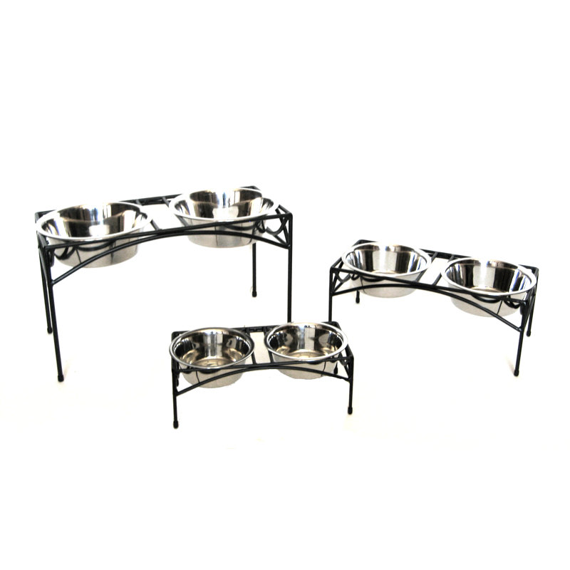 Small Black Stainless Steel Elevated Double Bowl Feeder