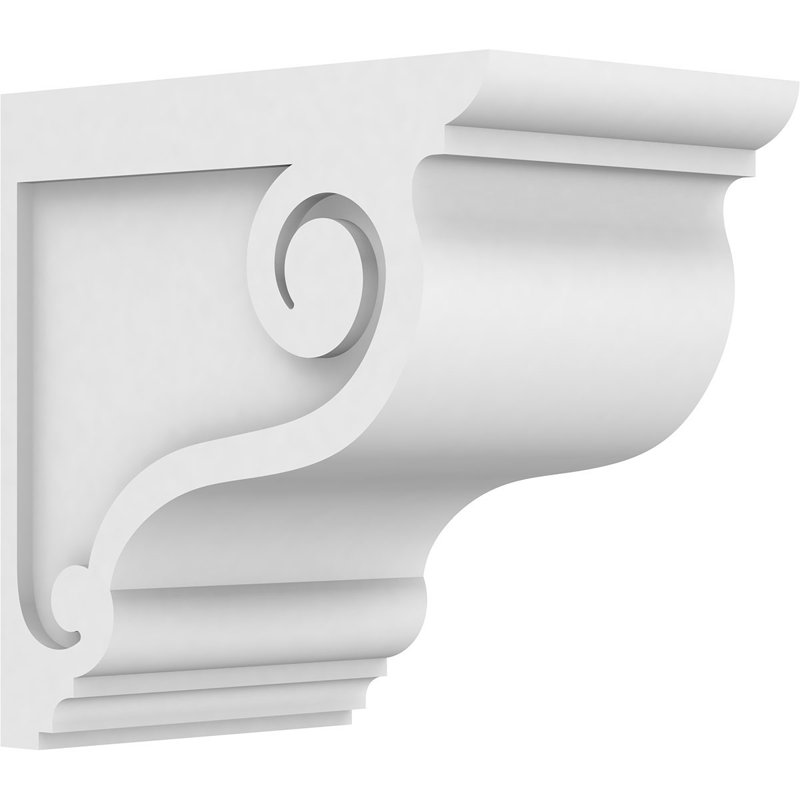 7"W x 12"D x 12"H Standard Scroll Architectural Grade PVC Corbel, 12"H x 7"W x 12"D