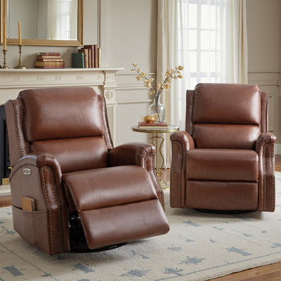 Ensemble de 2 fauteuils inclinables et oscillants électriques en cuir véritable Andreas