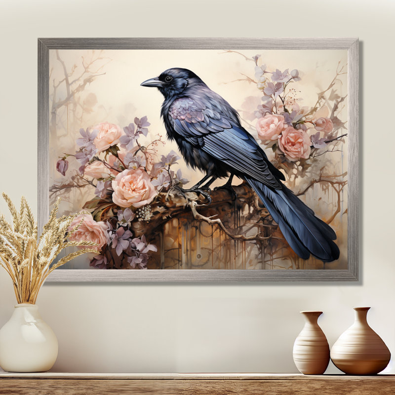 Corbeau murmure II - Corbeau, reproduction sur toile, Cadre flottant noir, 34" H x 44" W