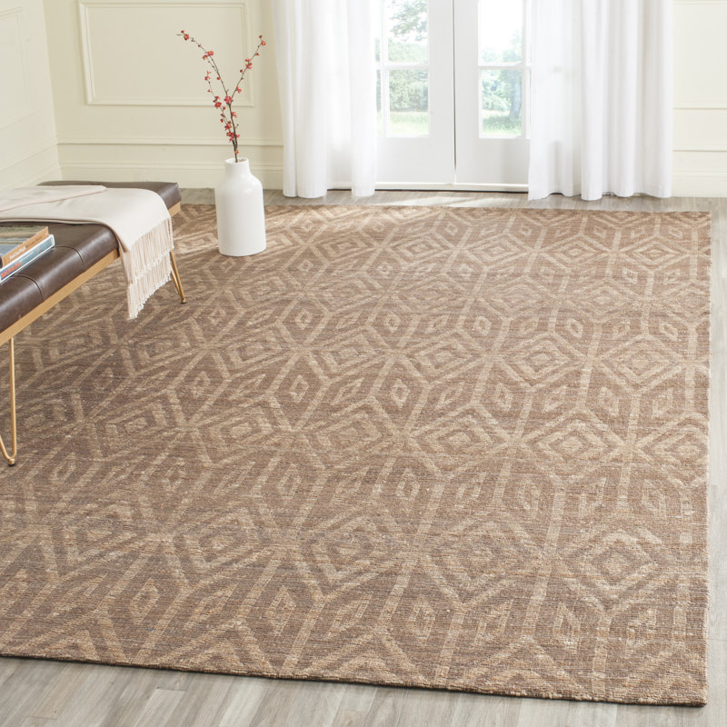 Tapis chameau en jute / coton tissé à la main à motif géométrique Mora, Rectangle 5 pi x 8 pi