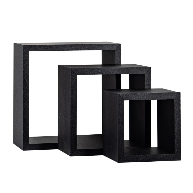 Harbour Housewares Modern Box Floating Wall Shelves - 25cm - Black - Pack of 6