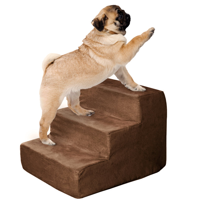 Escalier pour animaux PETMAKER à 3 marches avec housse amovible en microfibre zippée - Brun, Brun