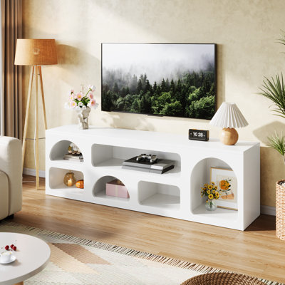 63" TV Stand for 60/65/70-Inch TV, Modern Entertainment Center with 6 Open Storage Shelves, Wood Television Console for Living Room, Bedroom & Family Room, White