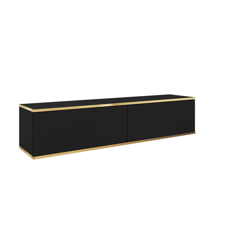 Perina Unfinished Floating TV Stand for TVs up to 60", Black/Gold