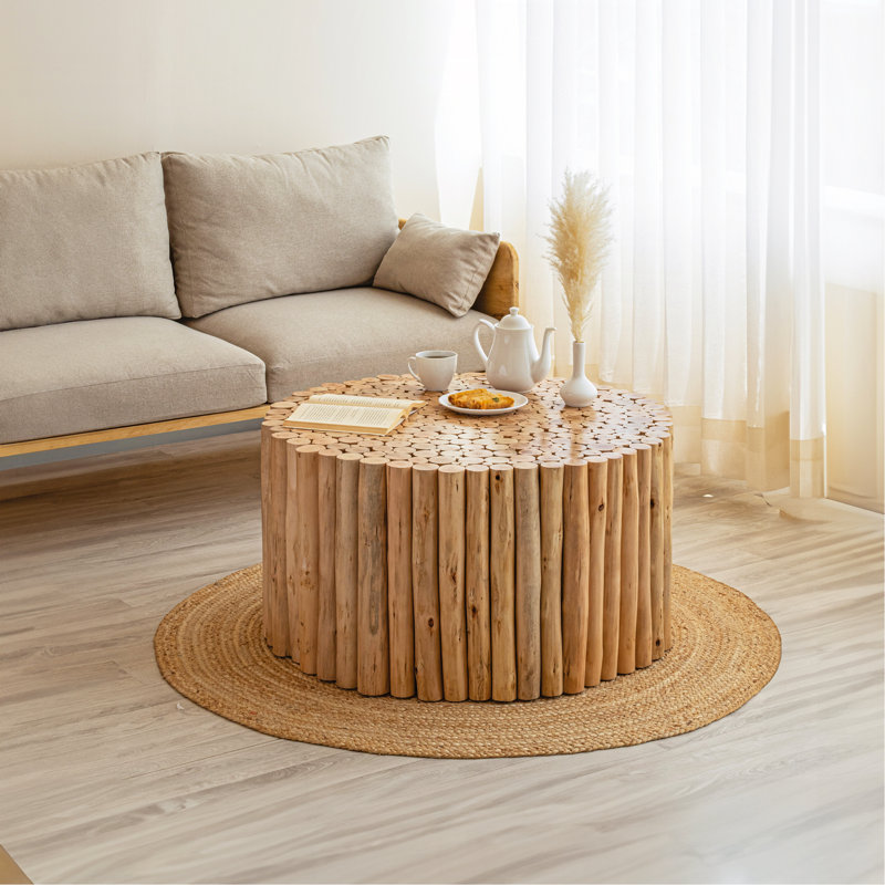 Table basse en bois avec base solide, Naturel