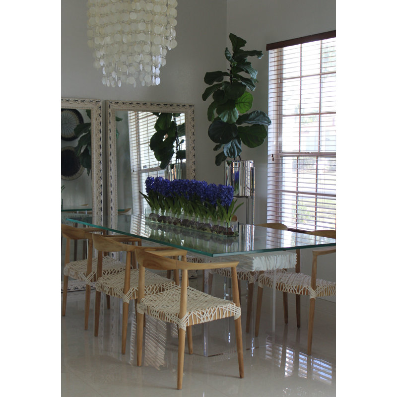 Orchids Centerpiece in Glass Planter, Blue, 16" H x 48" W x 4" D