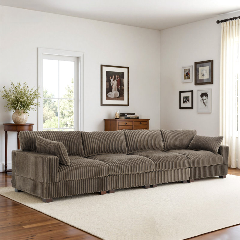 4-Piece Faux Rabbit Fur Sectional Sofa