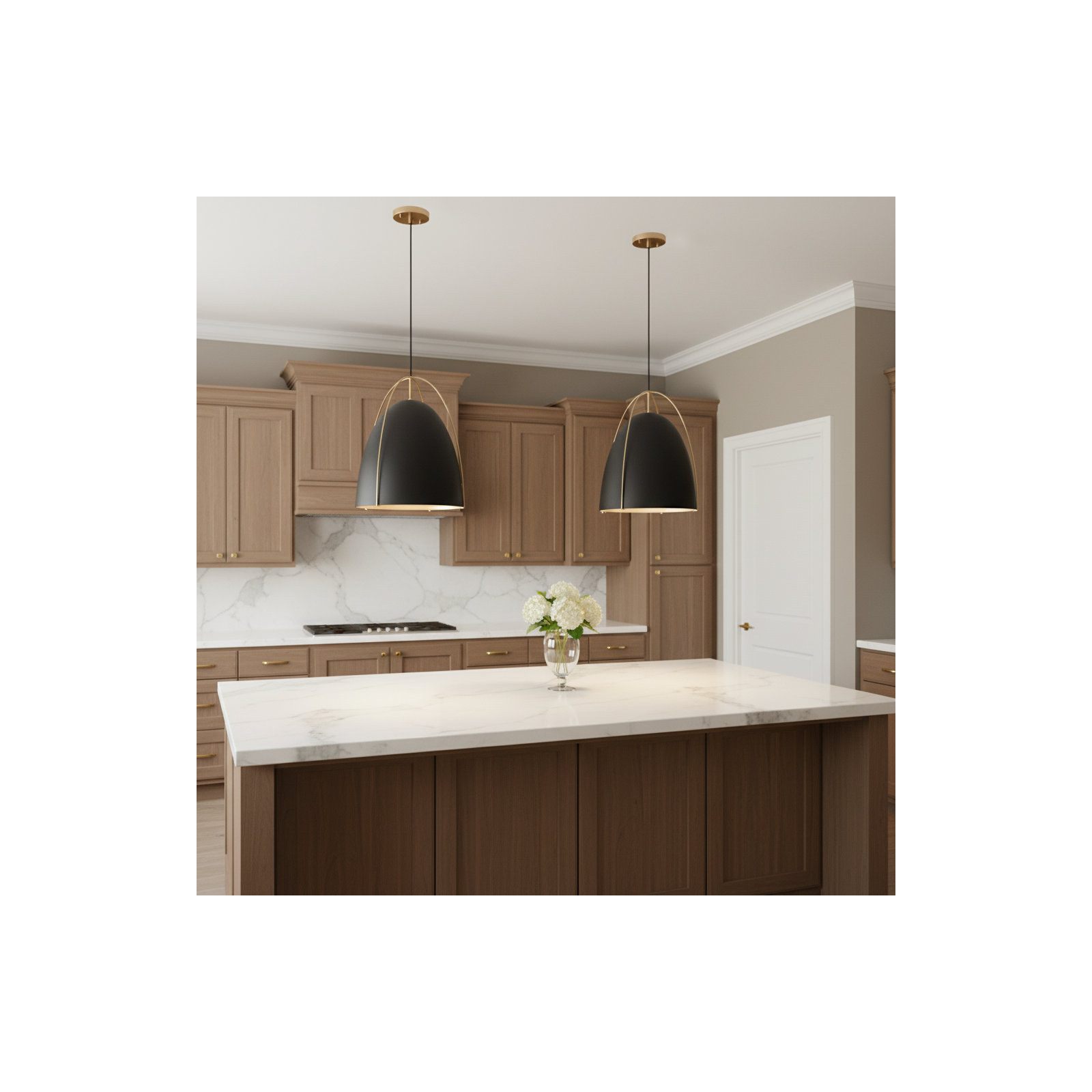 Nikki Single Light Metal Steel Dimmable Pendant, Satin Brass, Black, 19.13" H x 15.38" W x 15.38" D