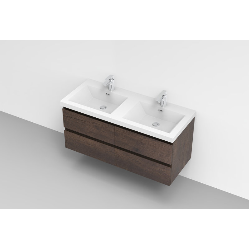 Ensemble de meuble-lavabo mural double 48 "Devingo, Brun