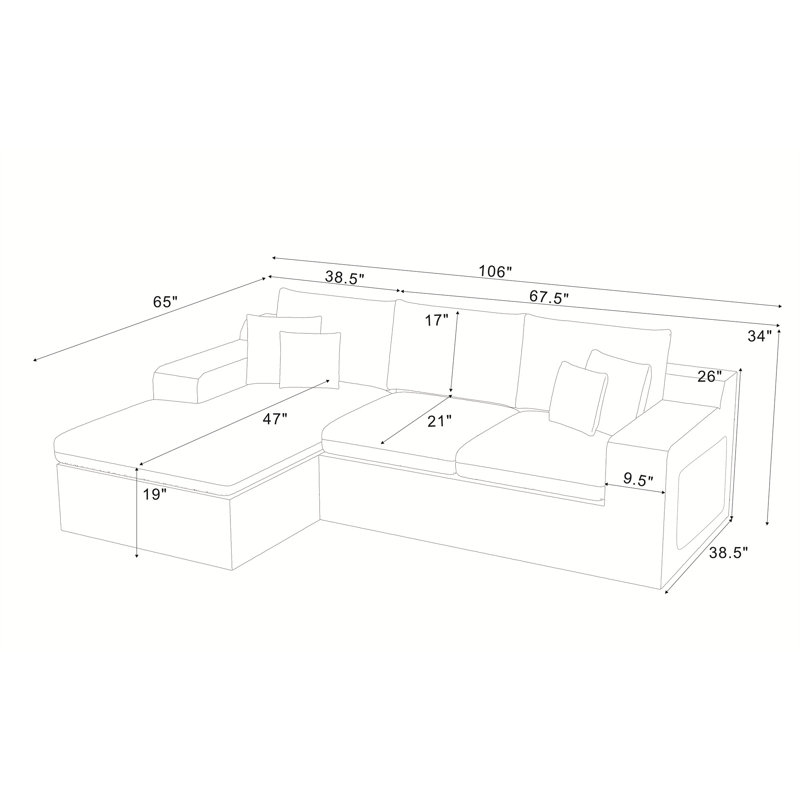 Coffee-Bean Like Upholstered Full Compressed Sectional, Left Hand Facing, Light Grey