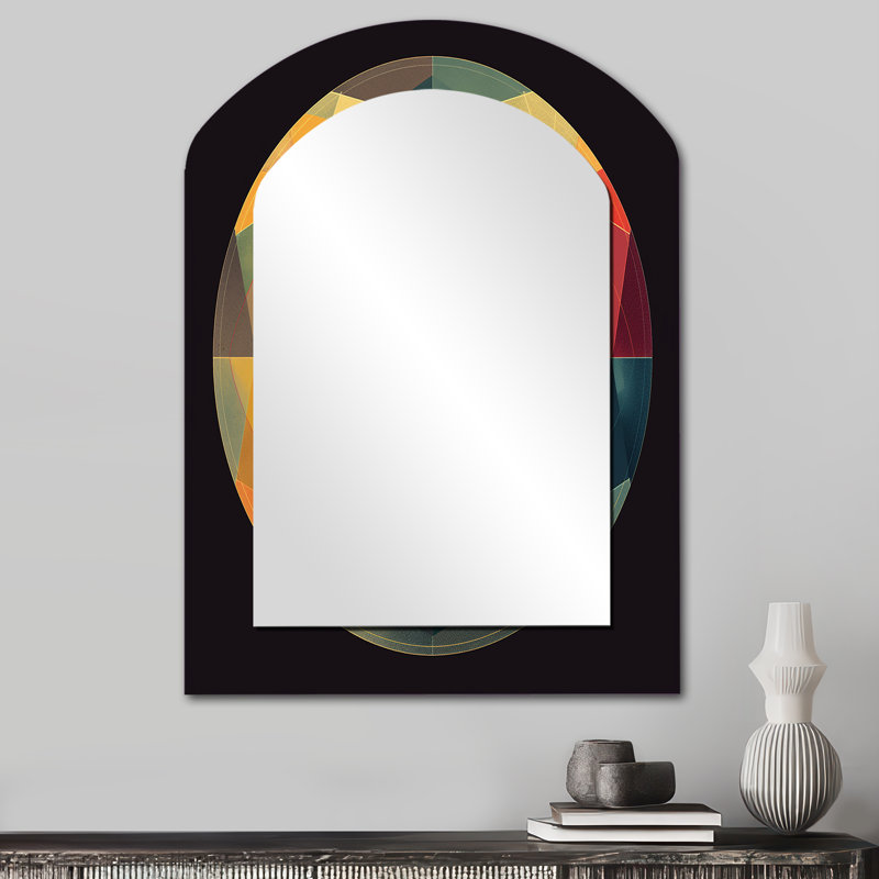 The Great Mystery Vintage Mandala Illustration VI - Geometric Arch Decorative Wall Mirror, Modern Asymmetrical Mirror, Printed Metal Art
