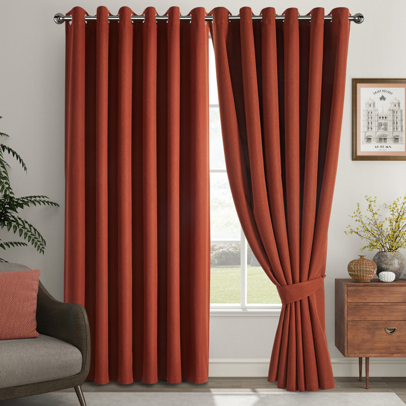 Linen Blend Blackout Curtain Panel Pair, Rust, 168cm Width x 137cm Drop