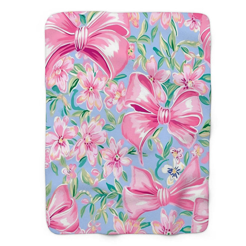 Floral Bow Art - 1 pièce Sherpa Premium, L 80 po x l 60 po