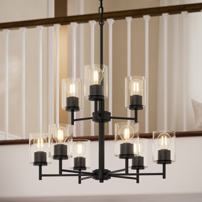 Replay Collection 9-Light Black Chandelier with Clear Glass Shades