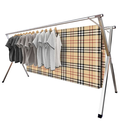 JOYBOS Foldable Stainless Steel Drying Rack, 63 in. Overall Length, Heavy Duty Laundry Rack with Windproof Hooks