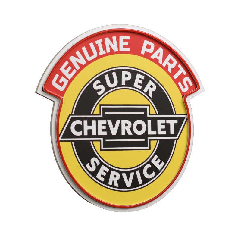 Chevrolet Genuine Parts Super Service LED Plaque Sign - Retro Lighted Wall Decor, Orange Neon-Style