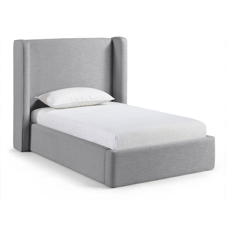 Kendall Wanaque Linen Textured Fabric Upholstered Bed, Grey Linen Textured Fabric, Twin
