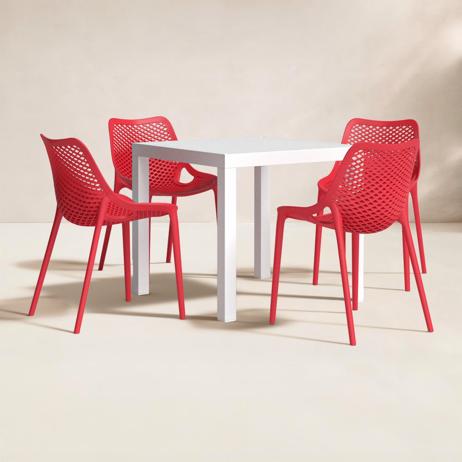 Asherton 32" Patio Dining Set, White/Red