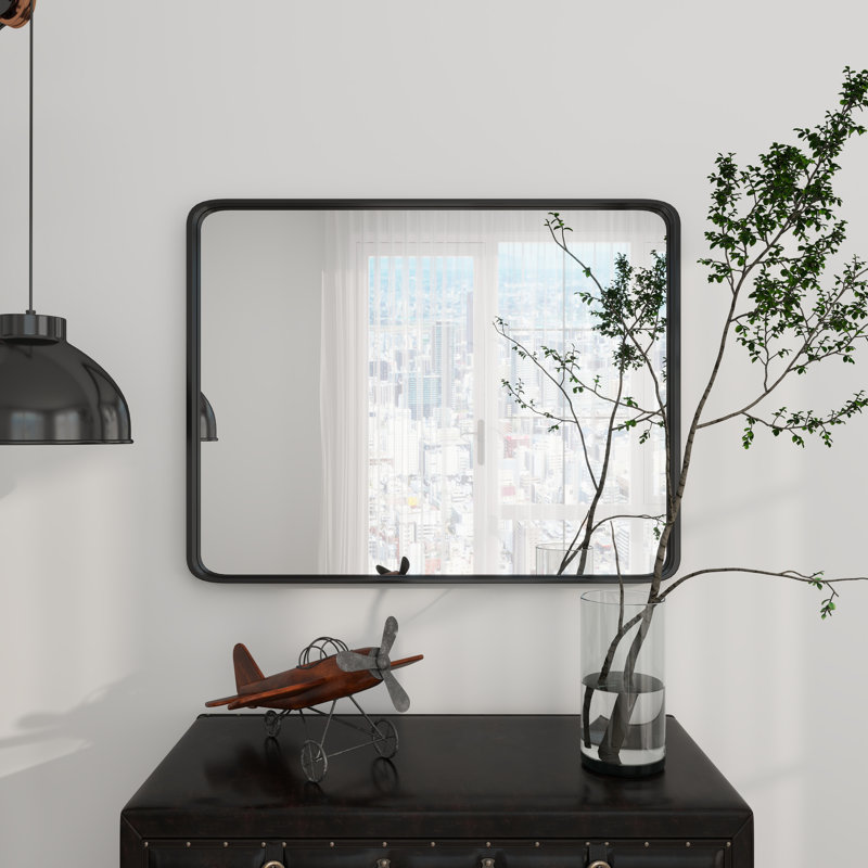 Miroir noir en métal trempé avec cadre profond, 36 po x 30 po, Rectangulaire
