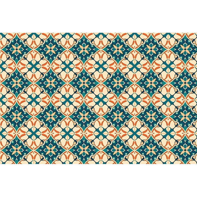 Housse de couette moderne années 1970 beige, Housse de couette pour lit simple, Motif géométrique orange et vert