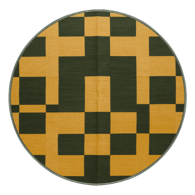 Machine Washable Checkered Green Area Rug, Round 8'