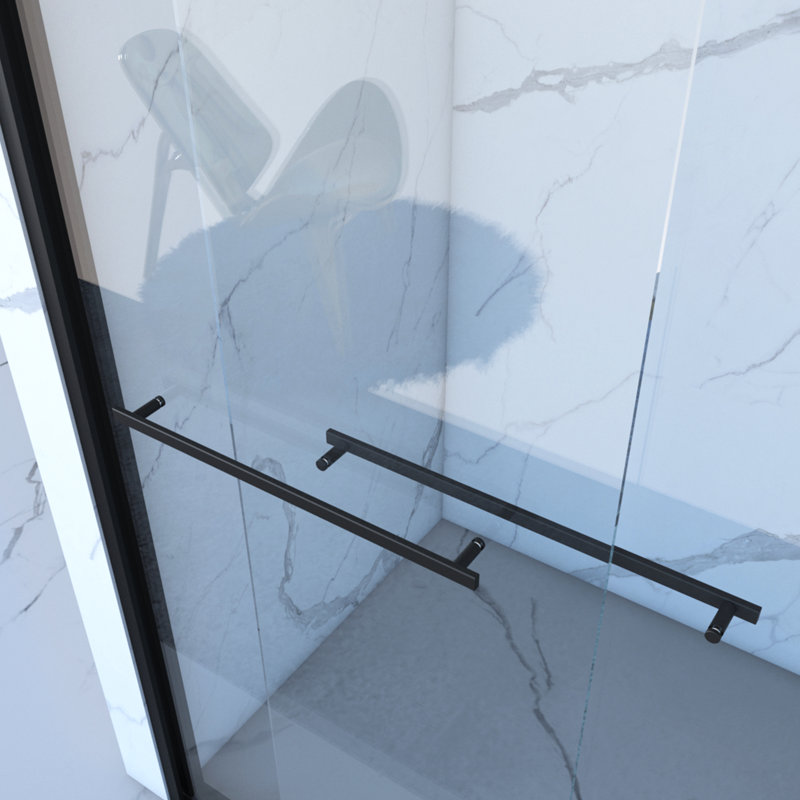 Aluminum Frame Shower Door, 56 - 60"x70", Double Sliding, 8mm Tempered Glass, Black Hardware, Bathroom, Waterproof, Easy Assembly 60"x70" Bathroom Black, Quick Install Manner