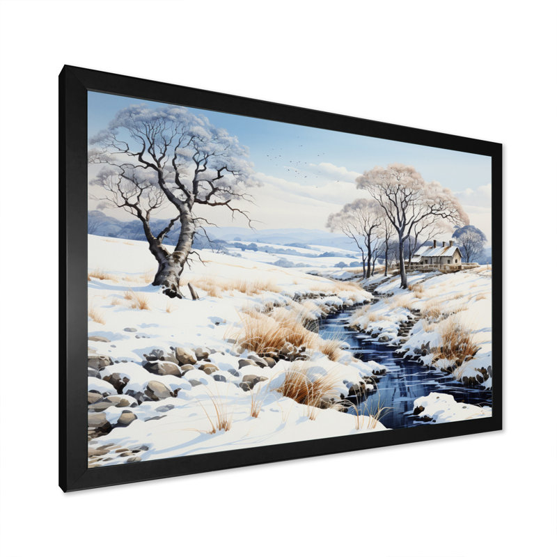 Snow River Winters Solitude sur toile, Cadre simple noir, H 12 po x l 20 po x P 1 po