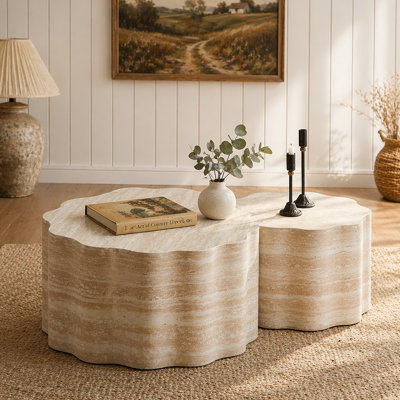 Ensemble de 2 tables basses rondes pour salon, tables d'appoint modernes à motif de faux Mars, table de bout décorative pour appartement, bureau