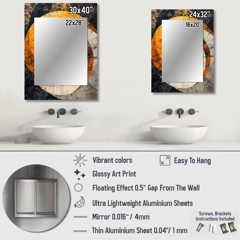 Black Golden Vortex Geometric Spiral II - Geometric Wall Mirror, Black Decorative Mirror, Printed Metal Art, 40" x 30"