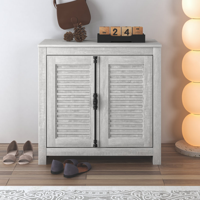 Malyha Louvered 12 Pairs 2 Door Shoe Cabinet, Dusty Gray Oak