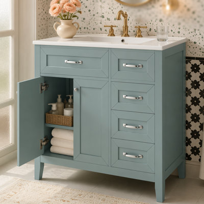 Ensemble de meuble-lavabo 36 po avec lavabo, armoire de salle de bain avec tiroirs, structure solide et panneau de fibres à densité moyenne