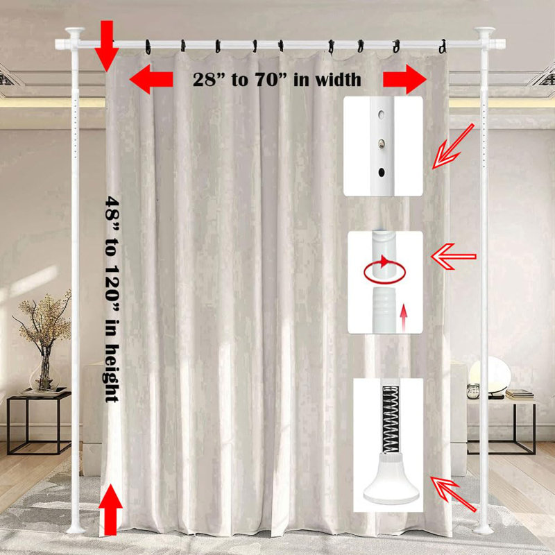 Satin Adjustable Curtain Pole Set, White