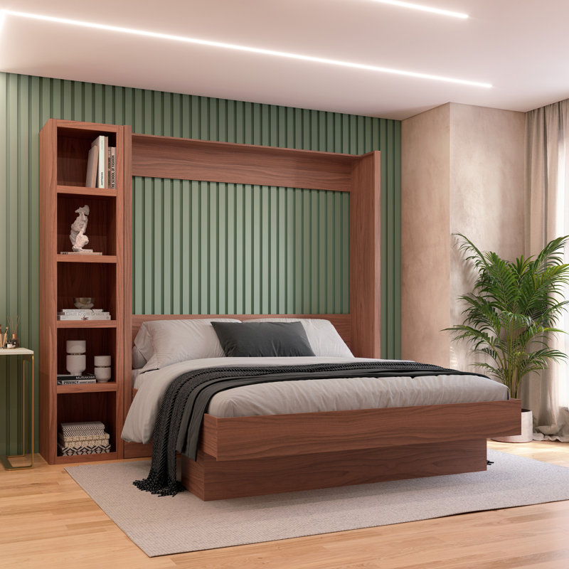 Lit escamotable avec bibliothèque Easy-Lift, Brun, Très grand lit