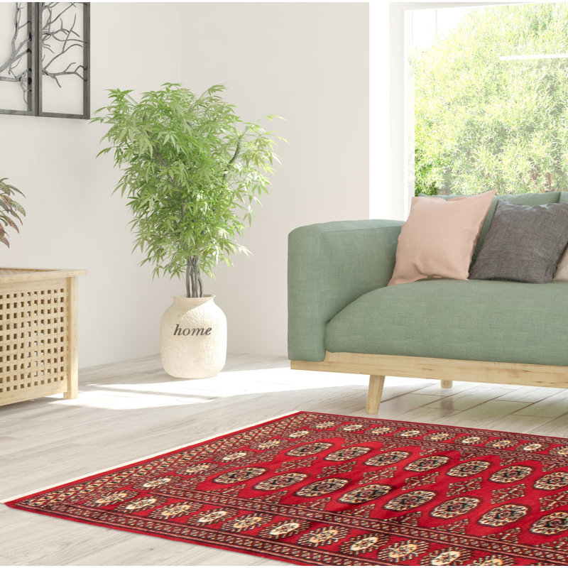 Tapis rouge foncé Maleaha Peshawar Bokhara 3 pi 0 po x 5 pi 1 po