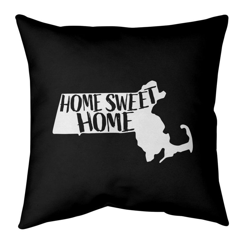 Coussin décoratif home, H 20 po x l 20 po, Massachusetts, Noir
