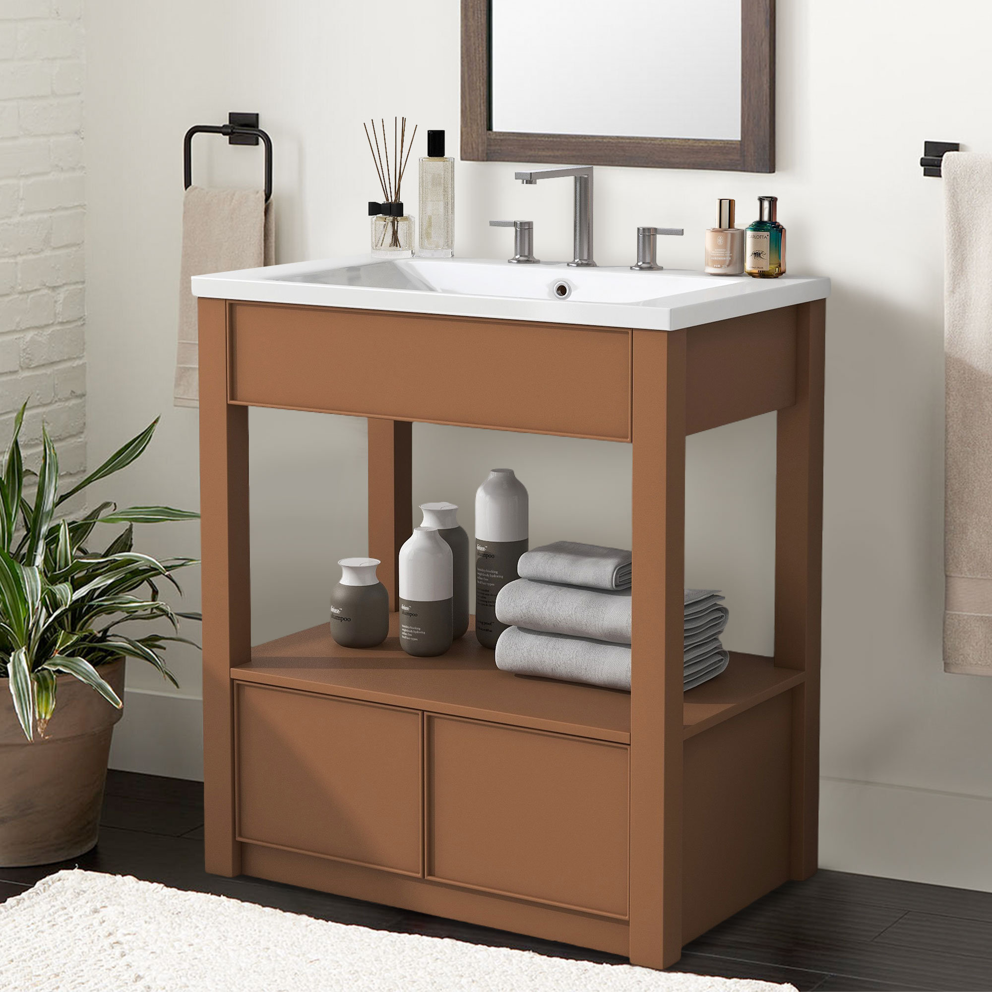Magiccactus 29.4'' Single Bathroom Vanity Base Only in Brown | Wayfair